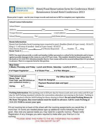 Hotel/Food Reservation form for Conference Hotel - Missouri State ...