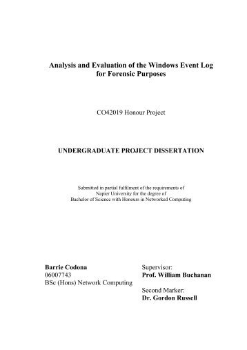 Analysis and Evaluation of the Windows Event Log - Bill Buchanan