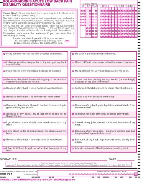 roland-morris acute low back pain disability questionnaire