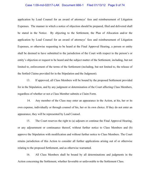 Declaration of K. Rehns in Support of Plaintiffs' Motion for - Lehman ...