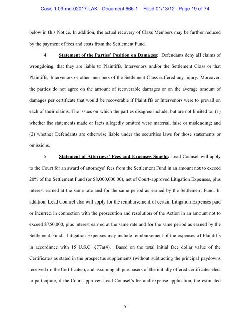 Declaration of K. Rehns in Support of Plaintiffs' Motion for - Lehman ...