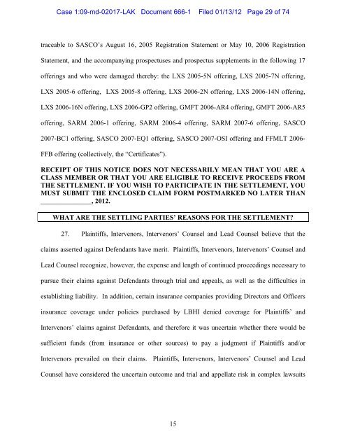 Declaration of K. Rehns in Support of Plaintiffs' Motion for - Lehman ...