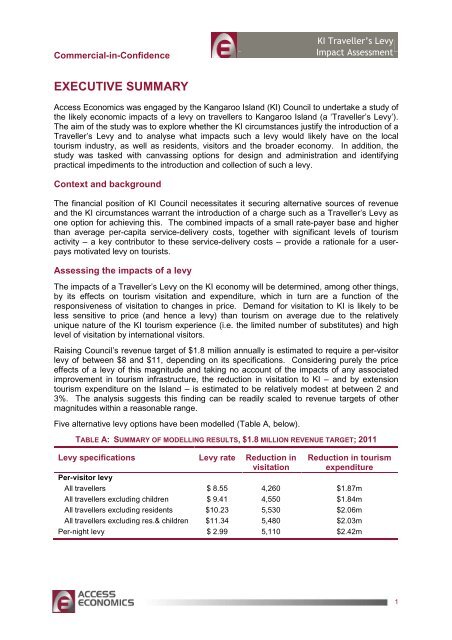 KI Traveller's Levy Economic Impact Assessment - Kangaroo Island ...