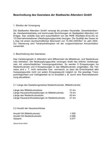 Beschreibung des Gasnetzes der Stadtwerke Attendorn GmbH