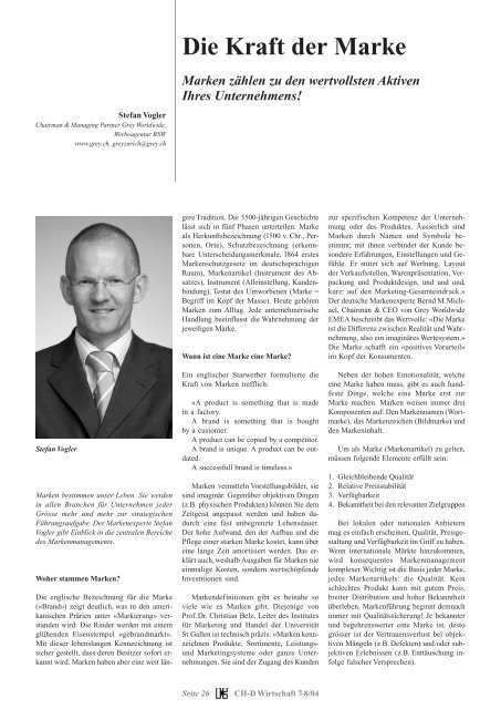Artikel Die Kraft der Marke (PDF) - Stefan Vogler markenexperte.ch