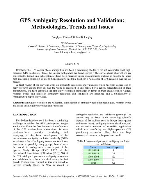 GPS Ambiguity Resolution and Validation - University of New ...