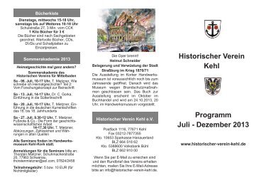 Halbjahresprogramm (2/2013) - Historischer Verein Kehl eV