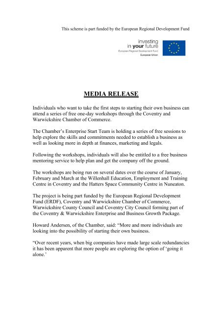 MEDIA RELEASE - Coventry & Warwickshire Chamber of Commerce