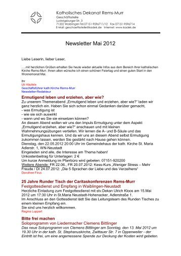 Newsletter Mai 2012 - Katholischer Dekanatsverband Rems-Murr