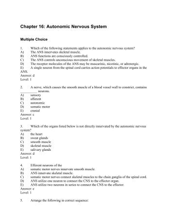 Chapter 16: Autonomic Nervous System