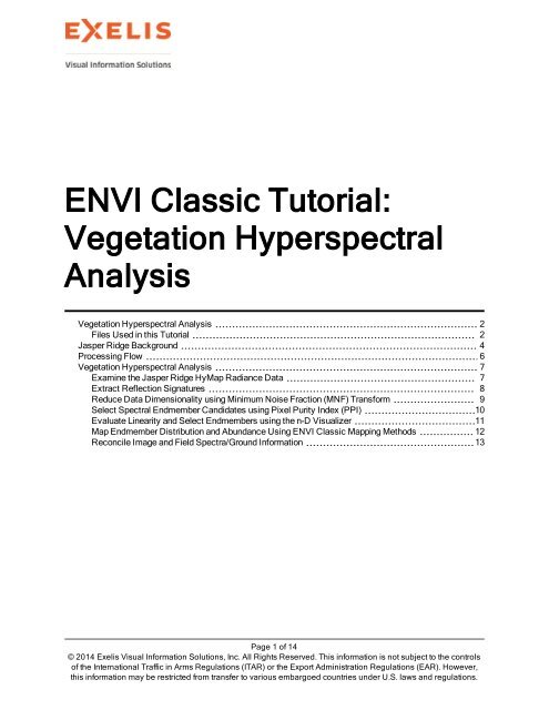 ENVI Classic Vegetation Hyperspectral Analysis - Exelis Visual ...