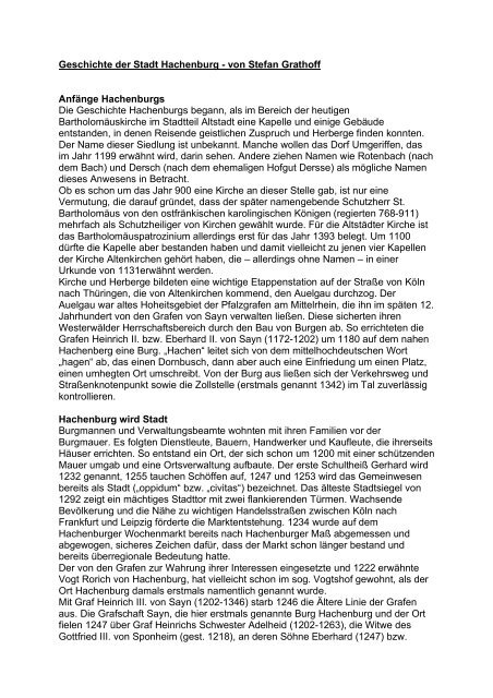 Geschichte Der Stadt Hachenburg Von Stefan Grathoff Anfange