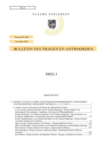 BULLETIN VAN VRAGEN EN ANTWOORDEN - Vlaams Parlement