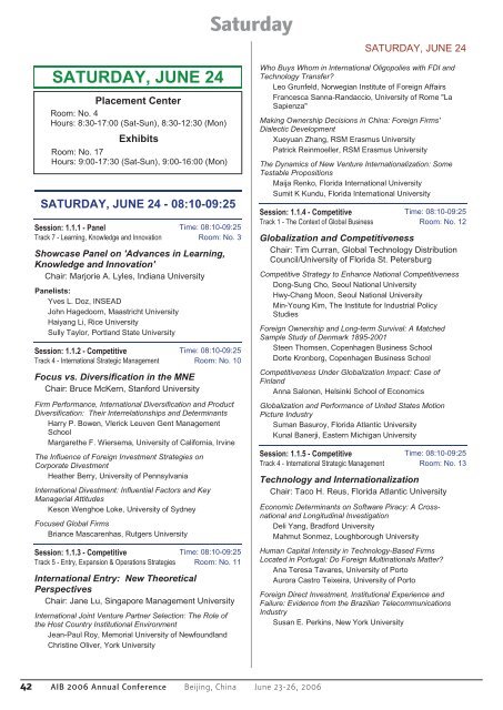 AIB 2006 Annual Conference Program - Academy of International ...