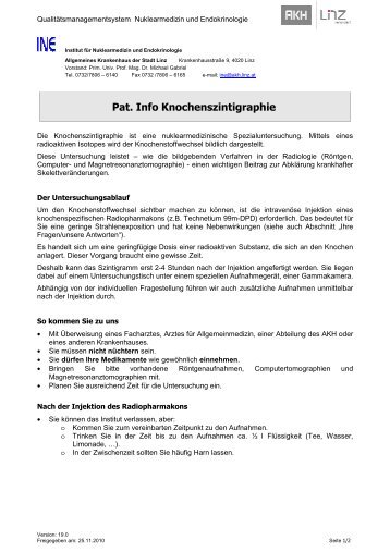 Pat. Info Knochenszintigraphie - Stadt Linz