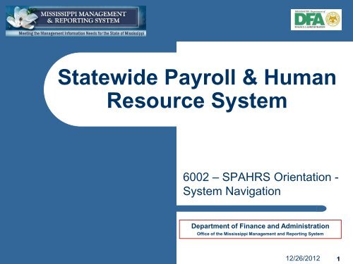 SPAHRS Navigation - Mississippi Management & Reporting System