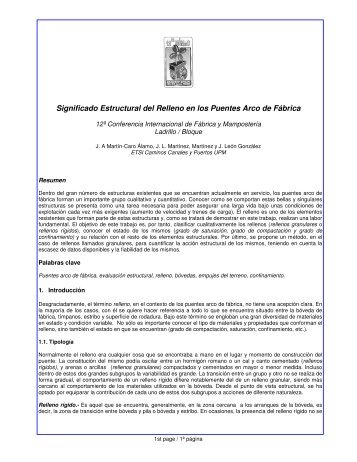 Significado Estructural del Relleno en los Puentes Arco de FÃ¡brica