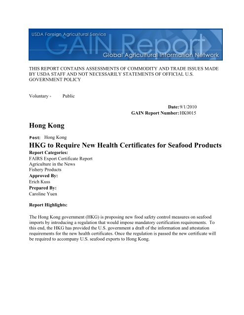 Hong Kong HKG to Require New Health ... - USDA Hong Kong