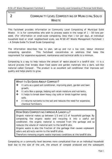 COMMUNITY LEVEL COMPOSTING OF MUNICIPAL SOLID WASTE