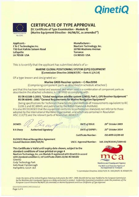 C-Nav3050 Certificate of Type Approval