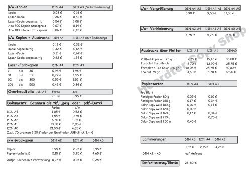 Preisliste zum Download - Heerdter Copy Shop