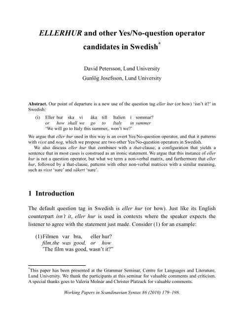 ELLERHUR and other Yes/No-question operator ... - Lunds universitet