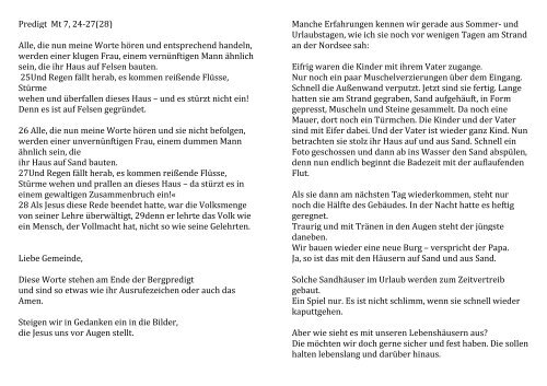 Matthaus 7 24 27 28 Mauritiusgemeinde Betzingen