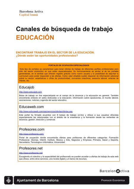 Recursos para la bÃºsqueda de empleo en el ... - Barcelona Treball