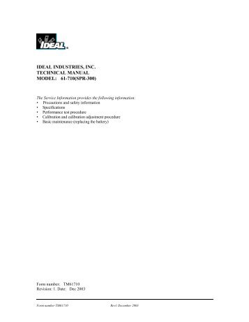 61-710 Analog Clamp Meter Manual - Ideal Industries