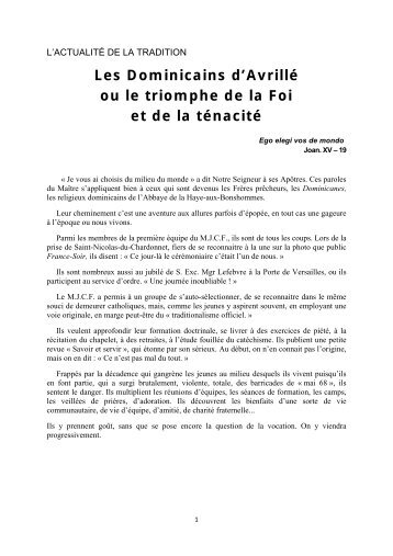 Les Dominicains d'AvrillÃ© ou le triomphe de la Foi ... - Virgo-Maria.org