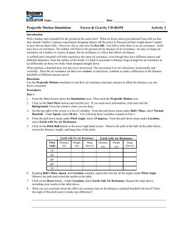 Projectile Motion Simulation Forces & Gravity CD-ROM Activity 2