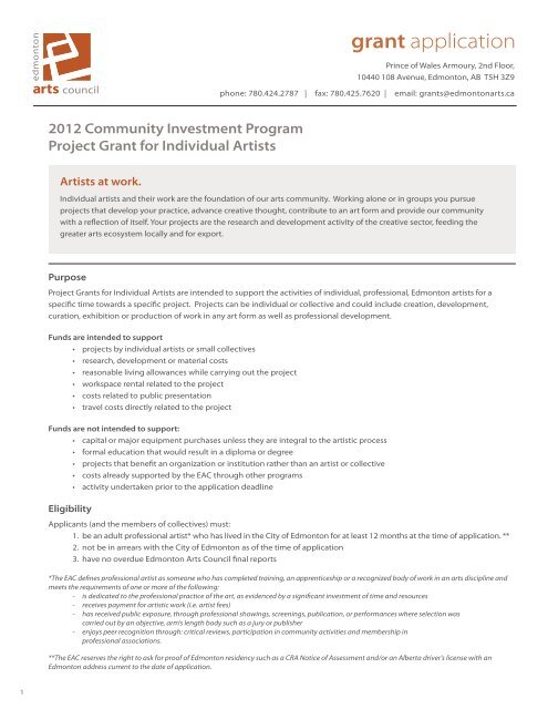 grant application - Edmonton Arts Council
