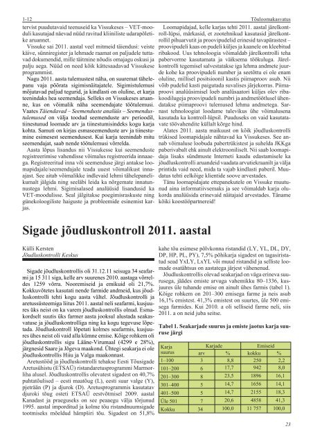 Eesti loomakasvatus 2011. aastal - TÃµuloomakasvatus