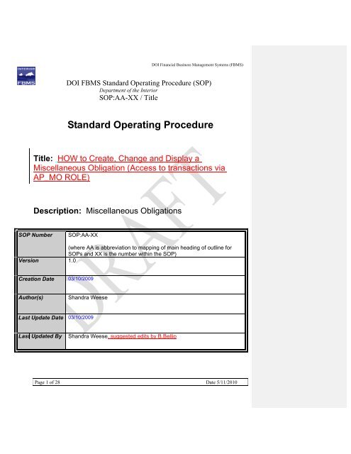 SOP - Draft Miscellanous Obligation Manual - Bureau of Land ...