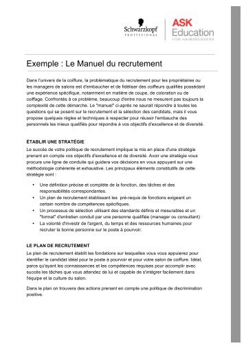 Exemple : Le Manuel du recrutement