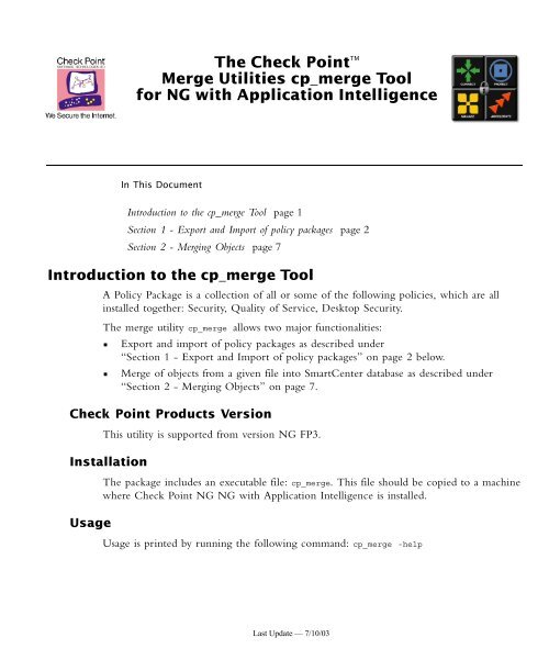 The Check Pointtm Merge Utilities cp merge Tool for NG with ...