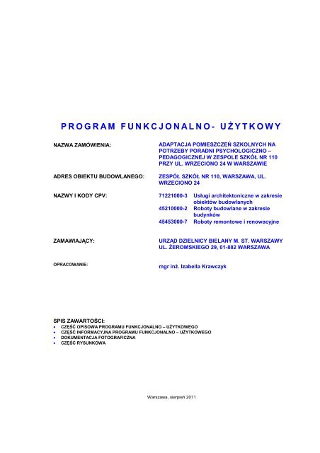 ZaÅ. nr 7 Program funkcjonalno-uÅ¼ytkowy - UrzÄd Dzielnicy Bielany