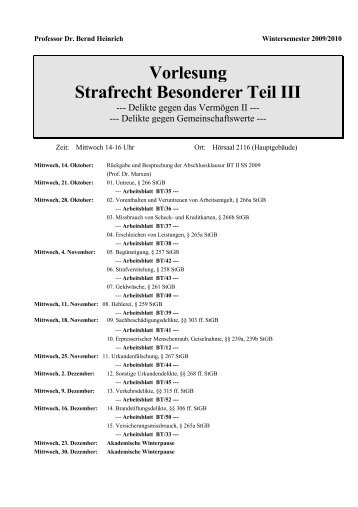 Vorlesung Strafrecht Besonderer Teil III - Heinrich