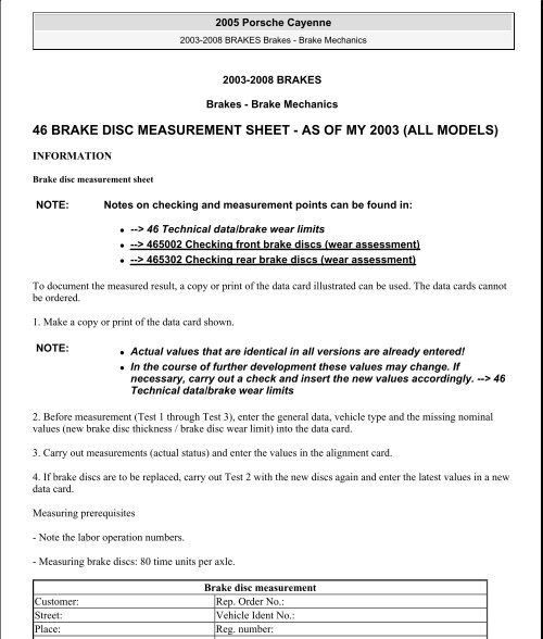 46 brake disc measurement sheet