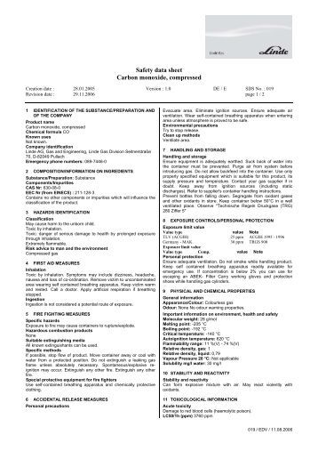data safety monoxide sheet carbon material gas hydrogen  Safety test Sewerin sheet can data 1000 ppm