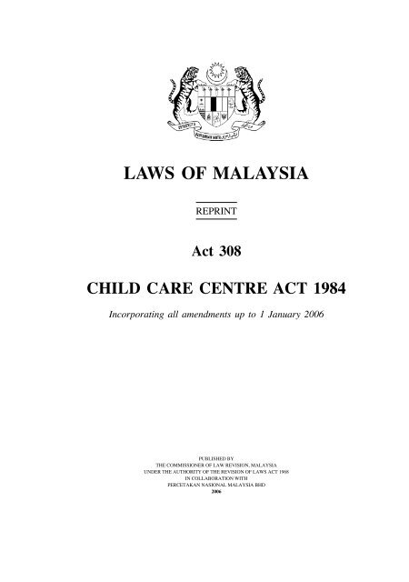 Act 308 CHILD CARE CENTRE ACT 1984