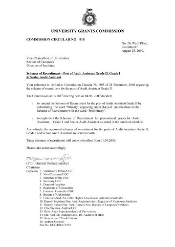 Commission Circular No: 915 - University Grants Commission - Sri ...