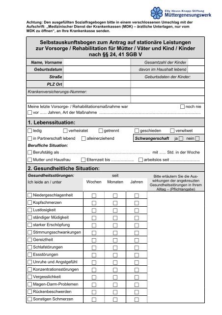 Selbstauskunftsbogen Mutter - AWO vita gGmbH