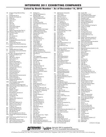 INTERWIRE 2011 EXHIBITING COMPANIES - IWMA