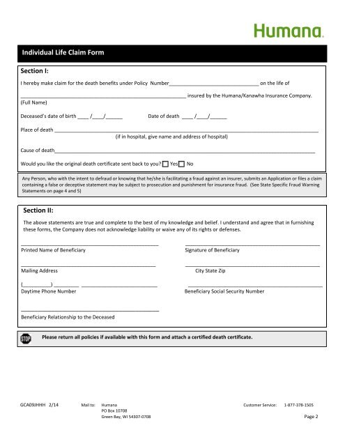 Death Claim Administration Form