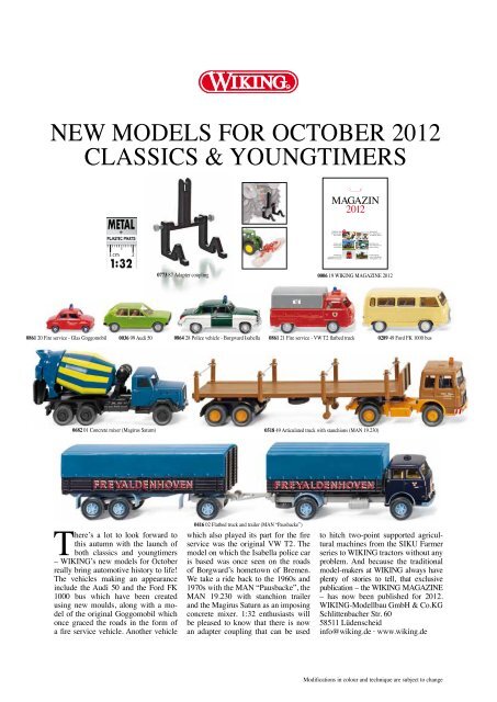 NEW MODELS FOR OCTOBER 2012 CLASSICS & YOUNGTIMERS