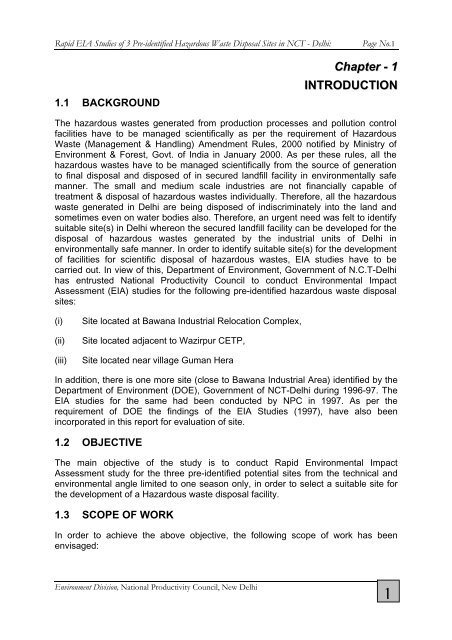 EIA Studies of 3 Pre-Identified Hazardous Waste Disposal Sites in ...