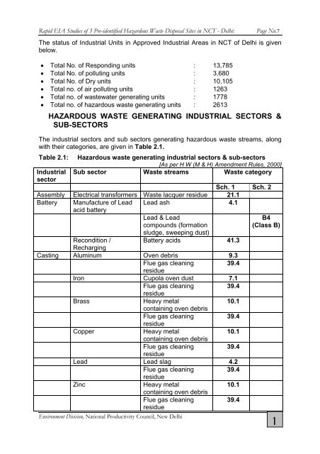 EIA Studies of 3 Pre-Identified Hazardous Waste Disposal Sites in ...