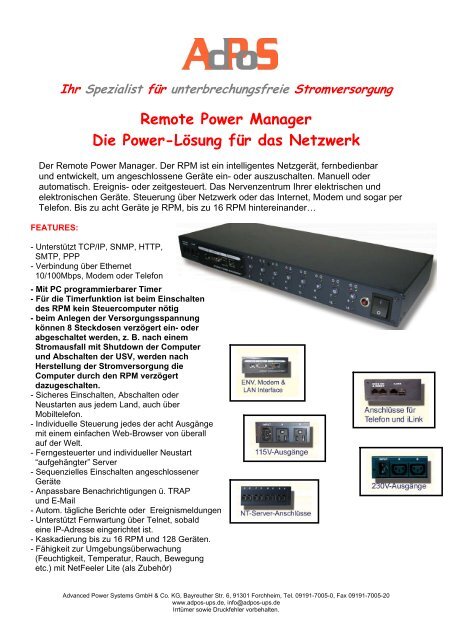 Remote Power Manager Die Power-LÃ¶sung fÃ¼r das ... - AdPoS USV