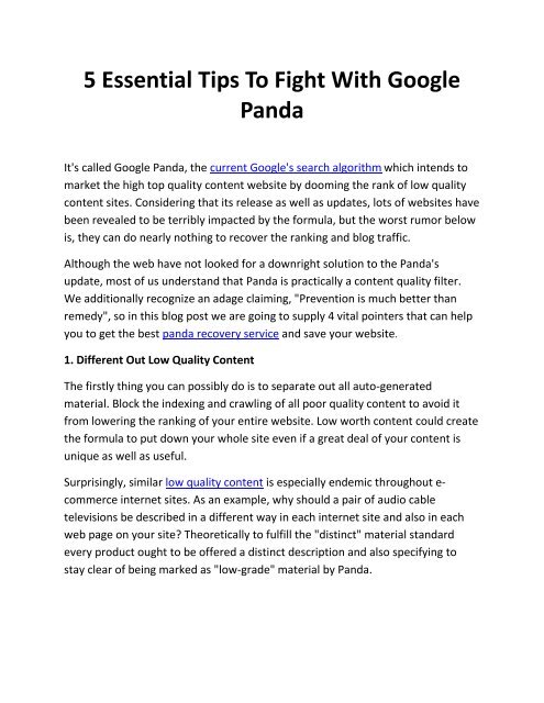 5 Essential Tips To Fight With Google Panda